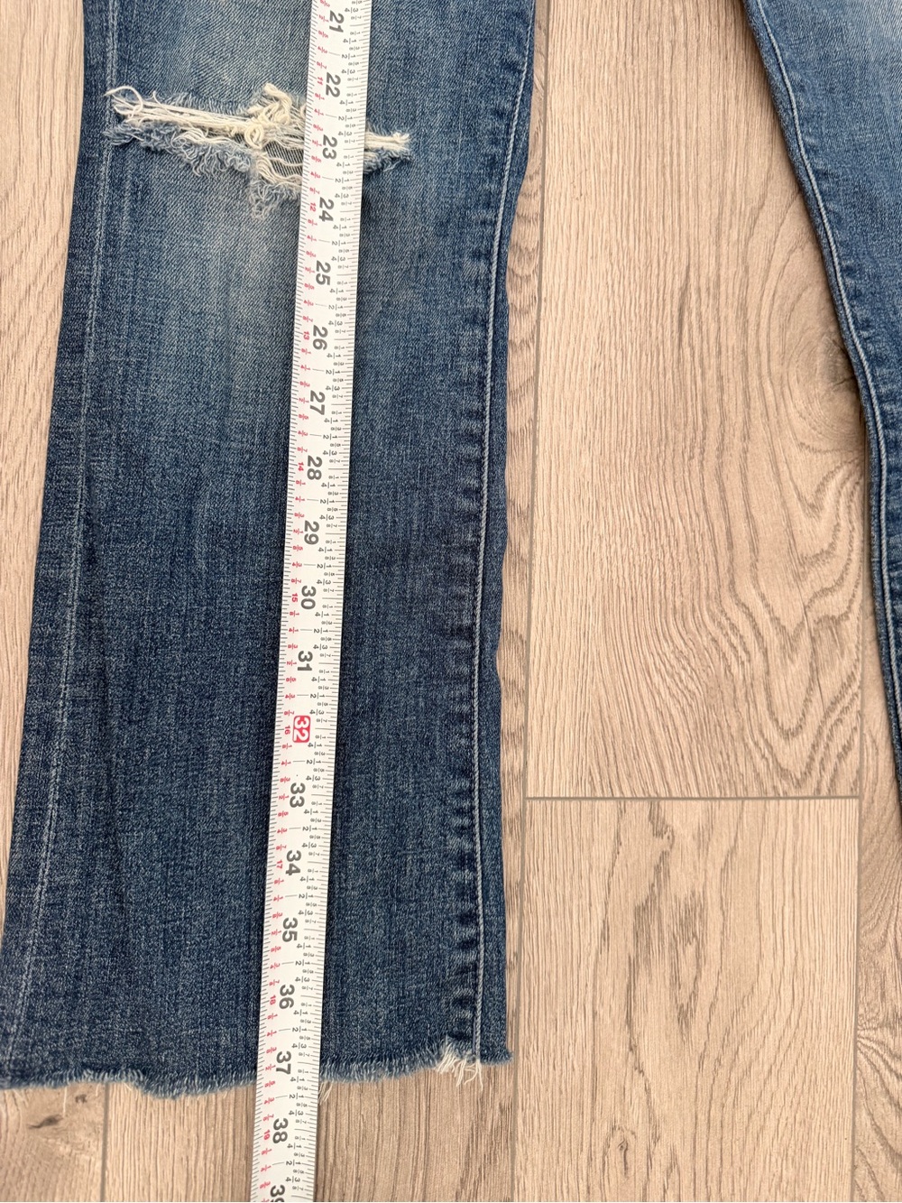 MOTHER Distressed High-Rise Straight Crop Jeans in Medium Blue Wash - Picture 14 of 16